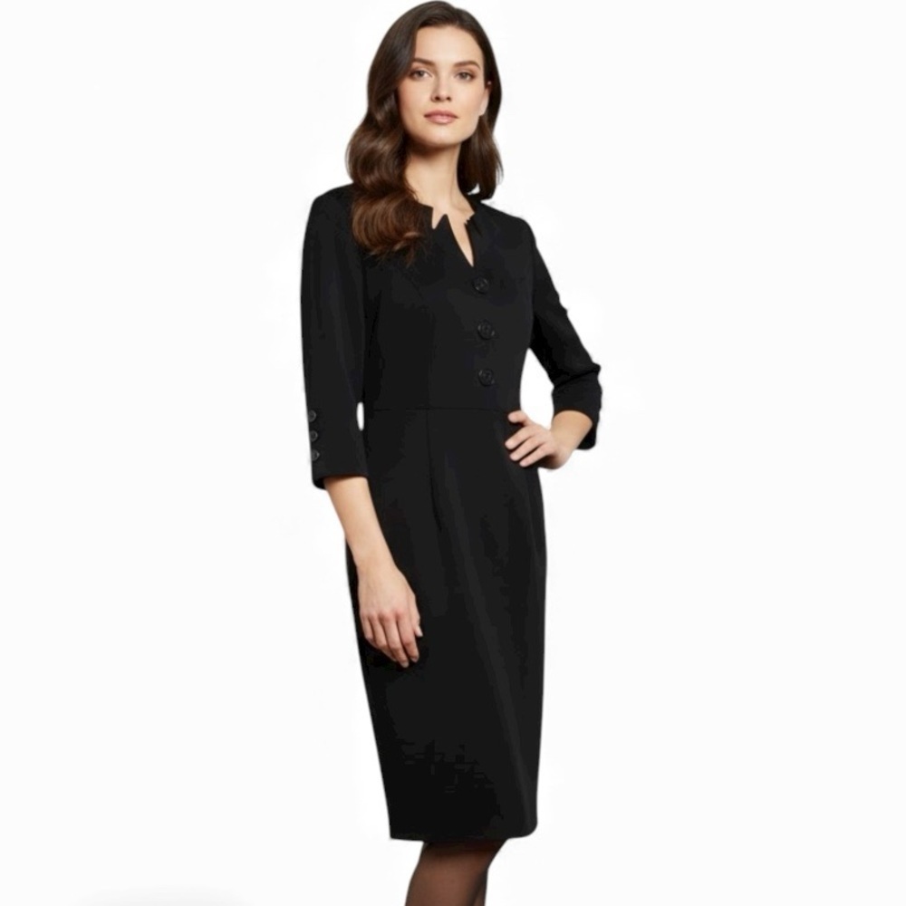 Grace Karin Black 3/4 Sleeve Button Detail Sheath Dress Size Large NWT